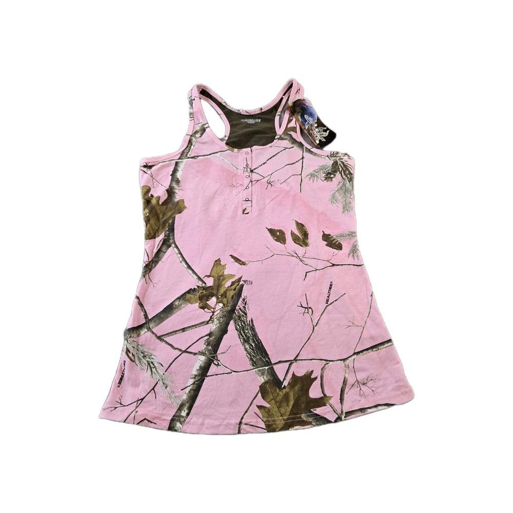 NWT REALTREE Women's Tank Top Pink Camo‎ Stretch Racerback Mesh Size Large